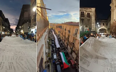Catania, la processiona laica del sudario con i nomi degli oltre 18mila bambini uccisi a Gaza - FOTO
